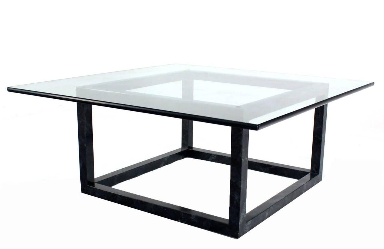 EstablishedLines Large 44" Square Mid Century Faux Finish Cube Shape Base 3/4" Glass Top Table
