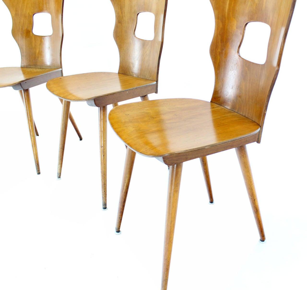Set of Three Mid Century Swedish Modern Molded Birch Plywood Chairs Dowels Legs