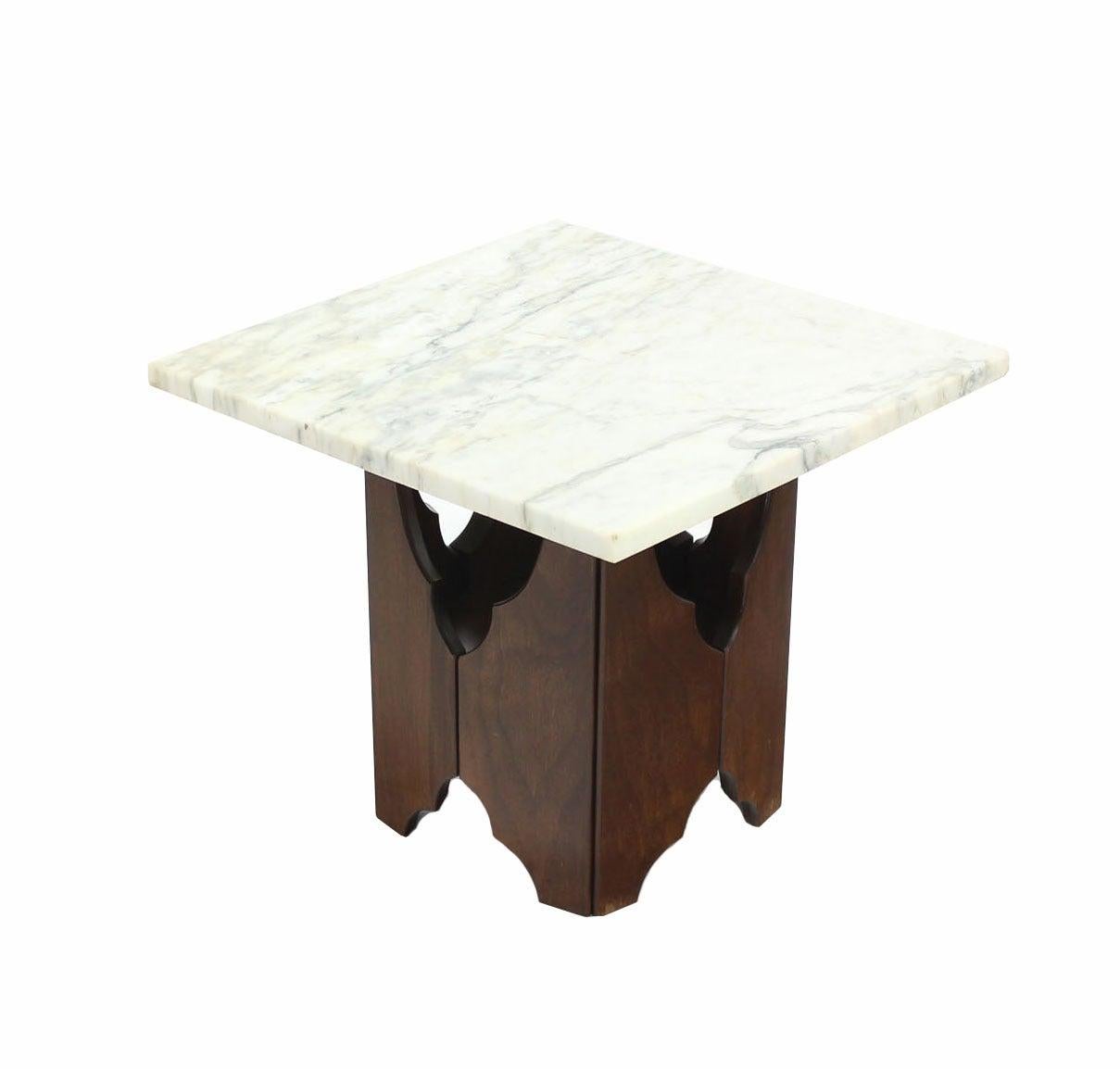EstablishedLines Pair of Mid-Century Modern Walnut Base Square Marble Top End Side Tables MINT