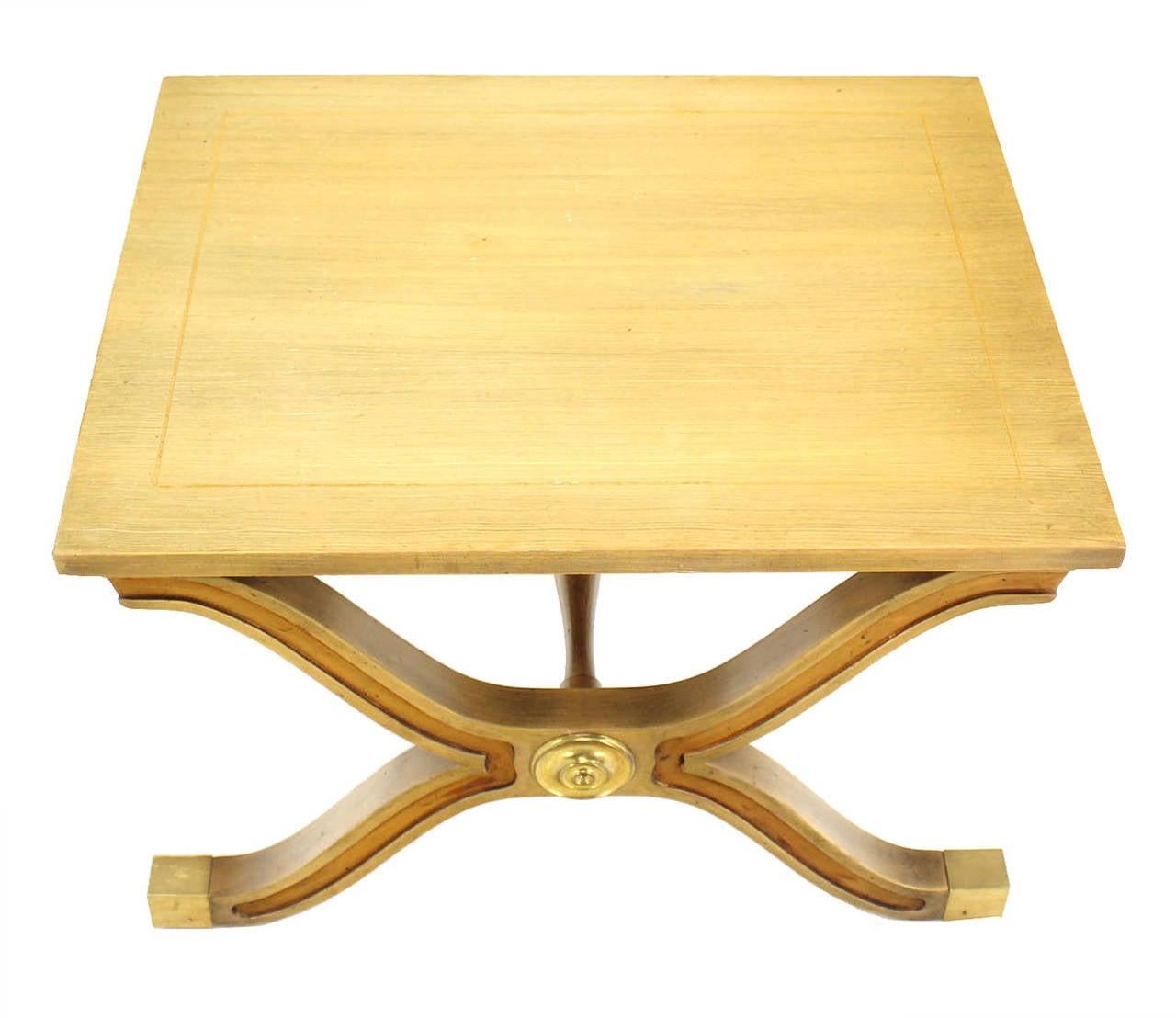 EstablishedLines Heritage Henredon Hollywood Regency Mid Century X-Base Side Table Bench Brass