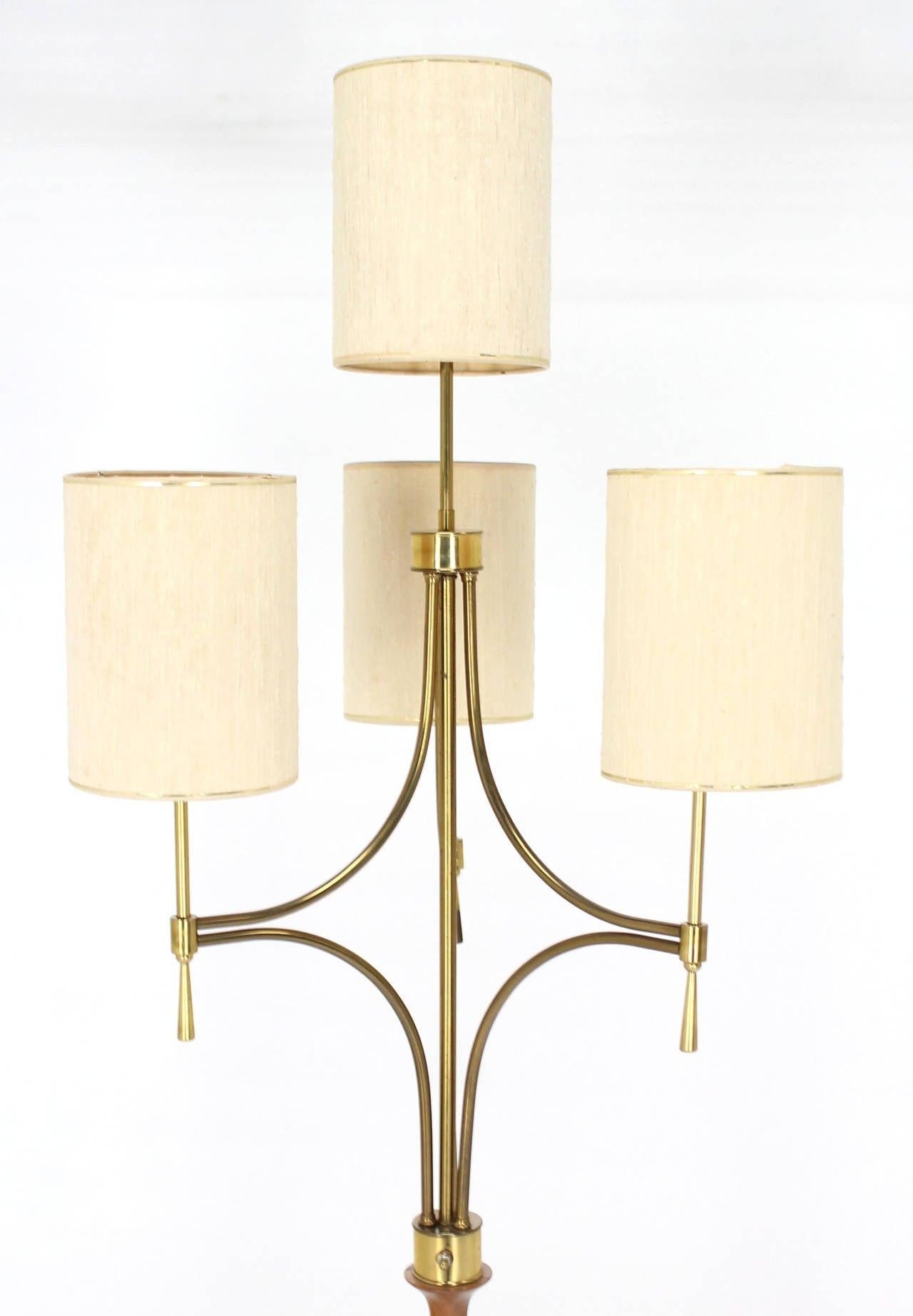 Mid Century Modern Walnut Brass Floor Lamp Round Marble Top Side Table Torchere