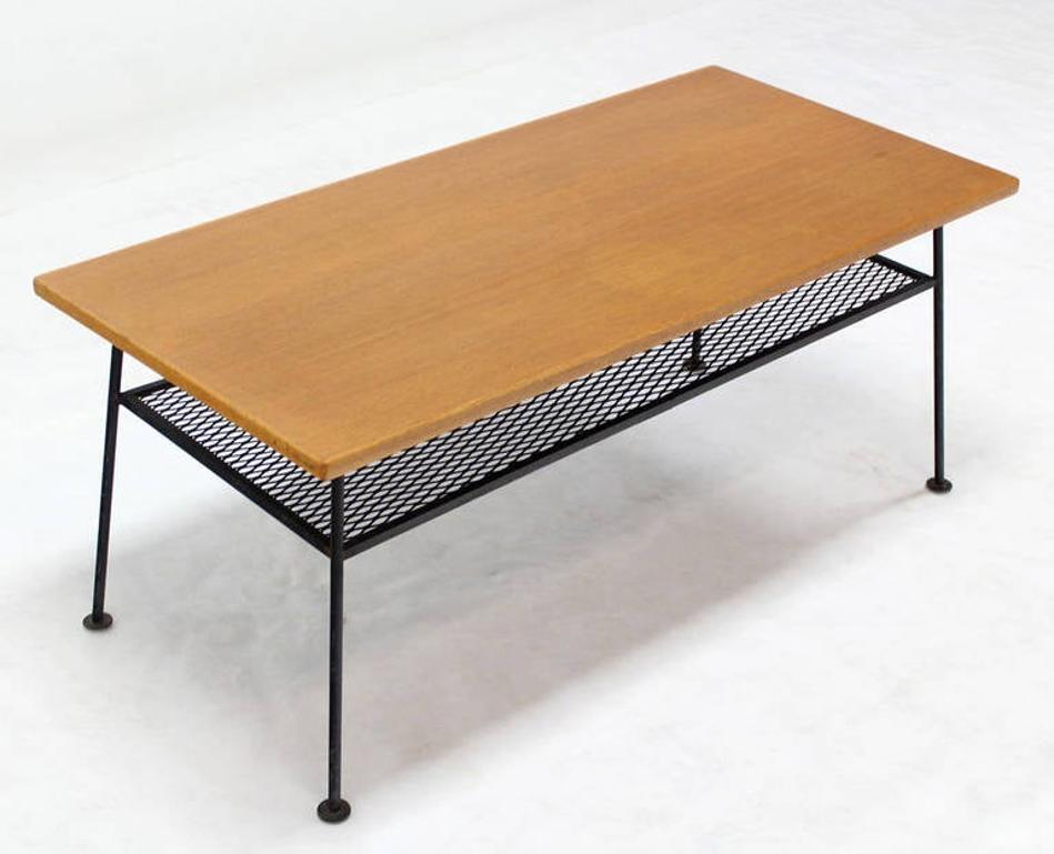 EstablishedLines Mid-Century Modern Rectangle Coffee Table by Freda Diamond Mesh Shelf Wire Legs