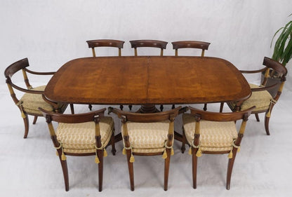 Single Pedestal One Leaf Oval Banded Dining Table 8 Regency Chairs Set MINT!