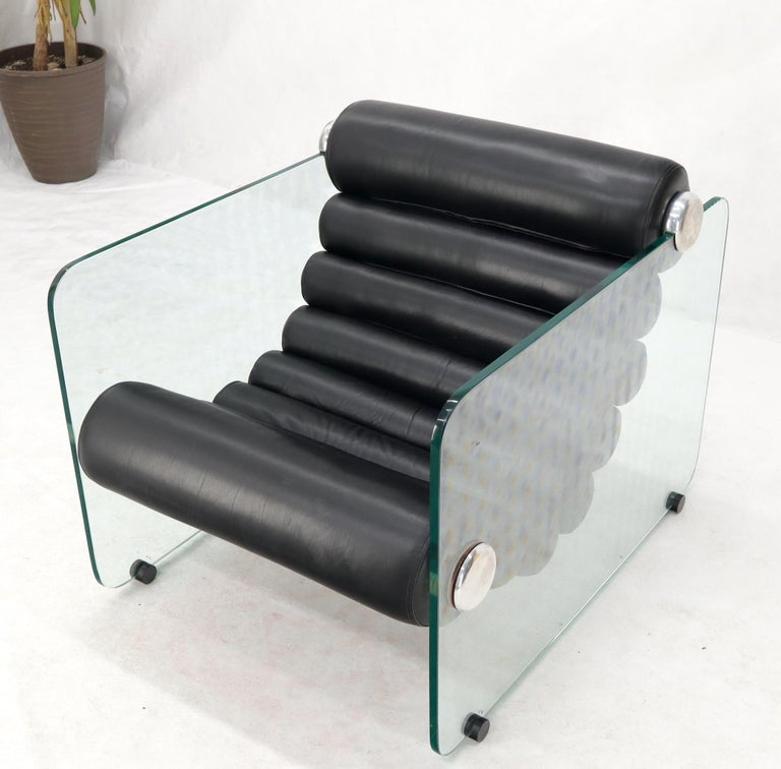 Fabio Lenci Hyaline Chair Lounge Glass Black Leather, 1974