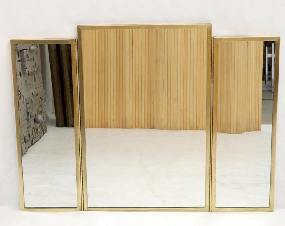 Trifold Brass Wall or Freestanding Dresser Top Mirror