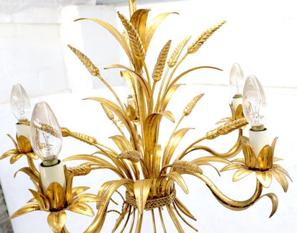 Gold Gilt Metal Cattail Sheaf Light Fixture Chandelier