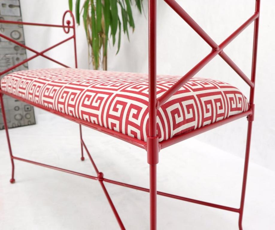 Circa 1960s Wrought Iron Window Bench Fully Restored New Red Lacquer Upholstery