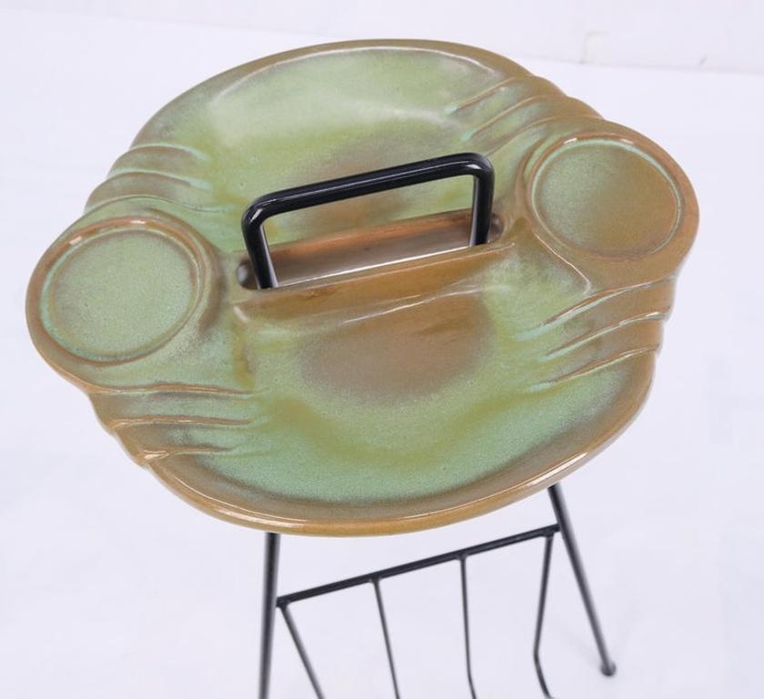 Mid-Century Modern Ceramic Ashtray on Wire Legs Magazine Rack Stand