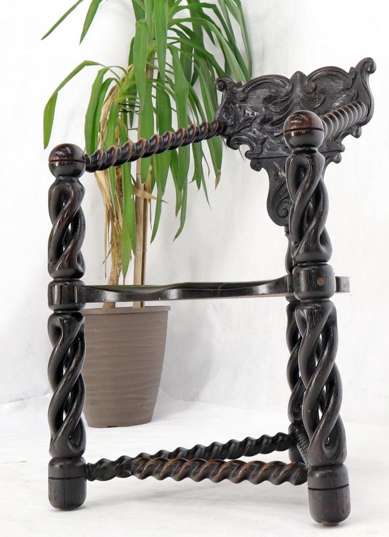 Pierce Carved Wood Oak Tri Legged Arm Chair