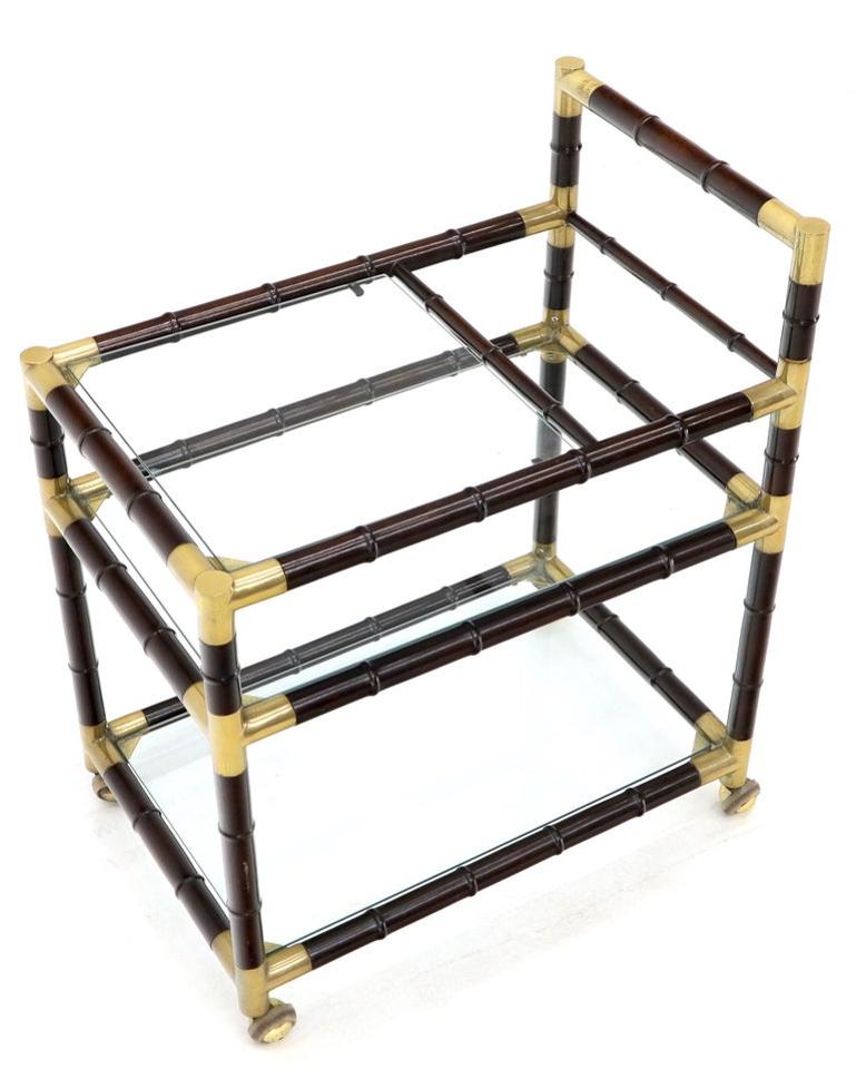 Italian Faux Bamboo Three-Tier Glass Shelves Rolling Serving Cart Bar