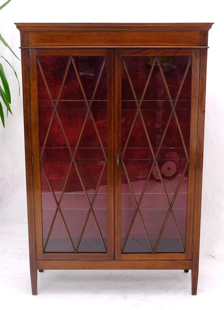 Individual Glass Pane Double Doors Pencil Inlay Flame Mahogany Show Case