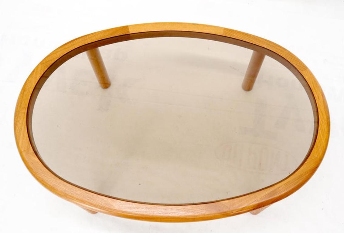 Danish Mid-Century Modern Oval Coffee Table with Smoked Glass Top