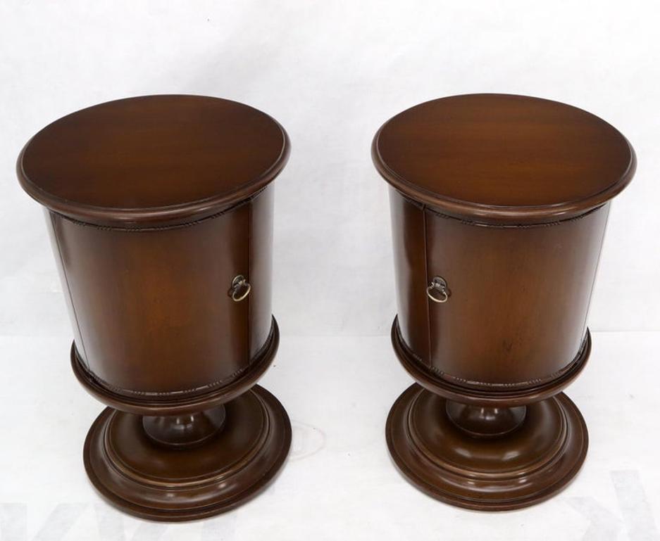 Pair of Round Barrel Shape One Door Compartment End tables Night Stands