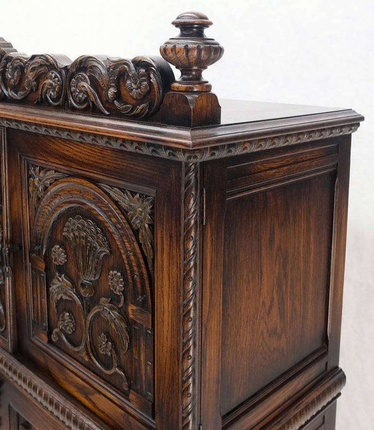 Antique Carved Oak Two Doors Jacobean Style China Cabinet Cupboard Hutch Buffet