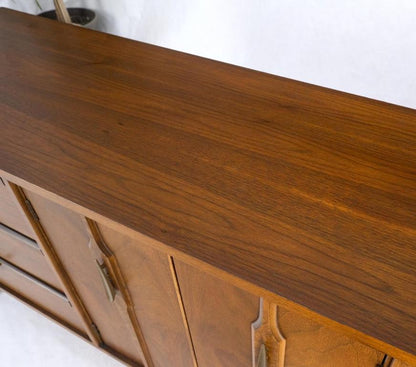 Long Walnut 9 Drawers Two Doors Mid-Century Modern Dresser Credenza Burl Accents