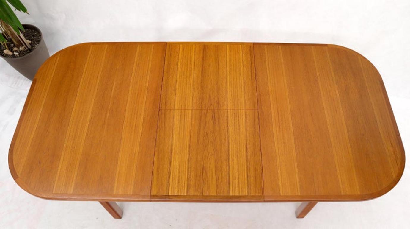 Rectangle Round Corners Teak Midcentury Danish Modern Dining Table Pop Up Leaf