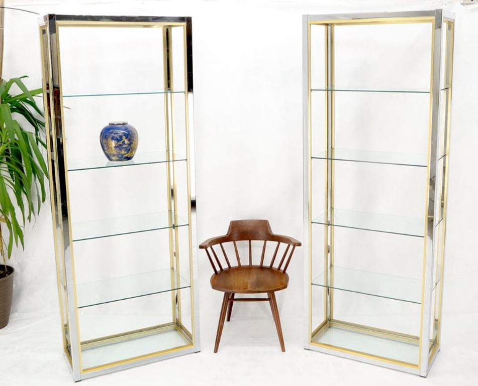 Pair of Chrome Brass and Glass Mid-Century Modern Étagères