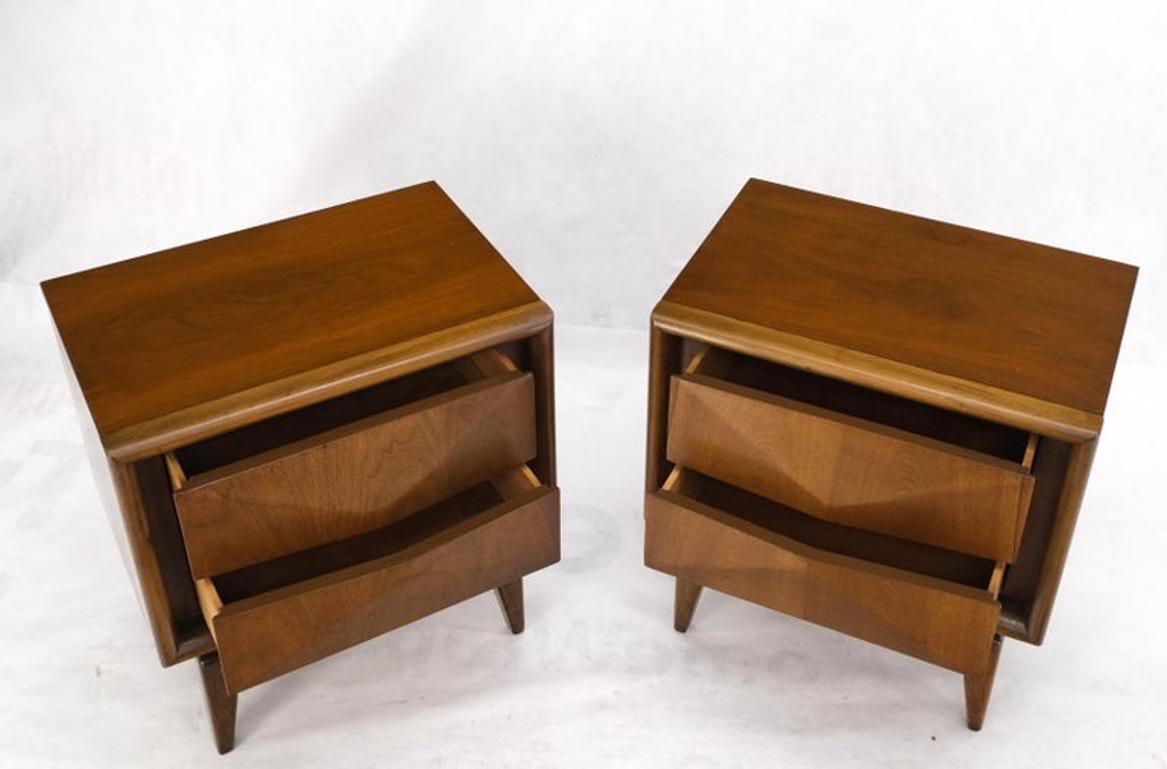Pair Mid-Century Modern Dimond Front Drawers End Tables Nightstands Stands