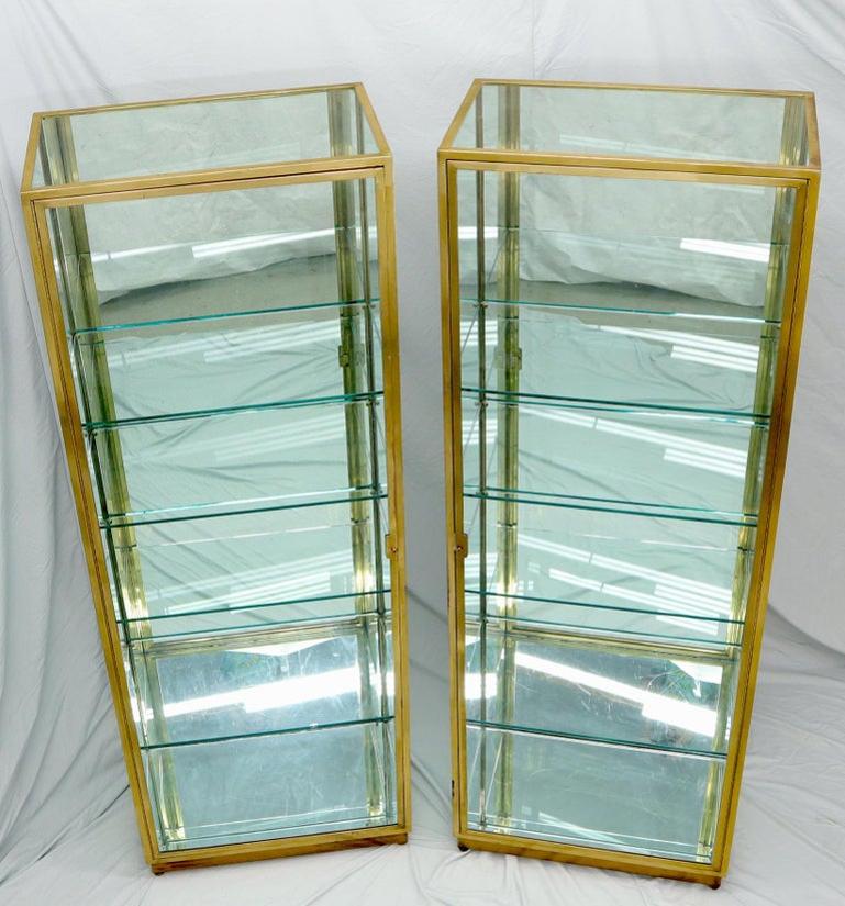 Pair of Solid Brass Studio Made Cube Shape Showcases Cabinets Shelves