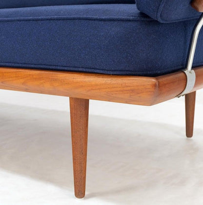 Peter Hvidt Solid Teak Sofa New Blue Wool Upholstery Original Springs Mint!