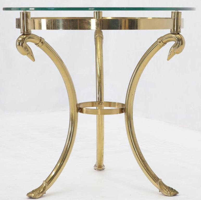 Italian Brass Base Glass Top Round Lamp Table Gueridon Stand