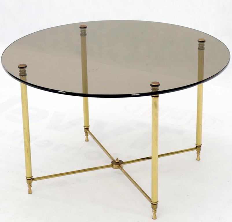 Circular Round Smoked Glass Brass Legs Nesting Coffee Table