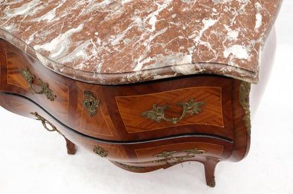 Bombe French Marble-Top Bronze Ormolu Louis XV Style 3 Drawers Dresser Commode