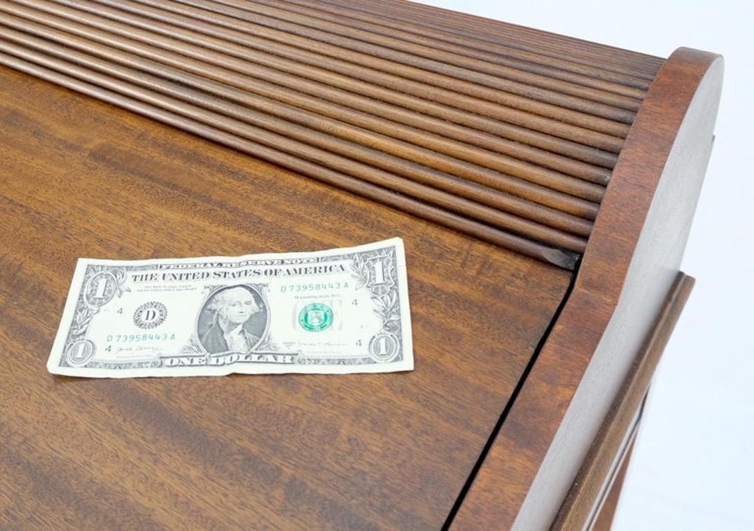 Petit Roll Top Mahogany Mechanical Desk Writing Table Tapered Legs Mid Century