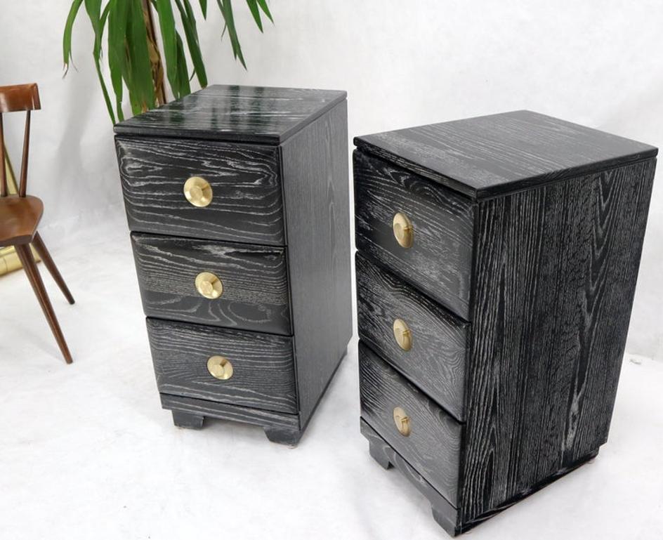 Pair of Three-Drawer Ceruised Oak Nightstands End Tables