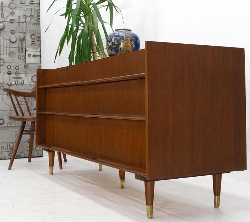 Edmund Spence Attributed Large 6 Drawers Walnut Dresser W/ Gallery Top Cone Legs