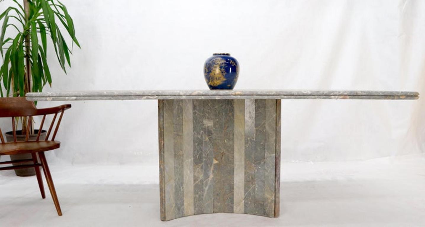 Rectangle Concave Shape Large Marble-Top Single Pedestal Dining Conference Table