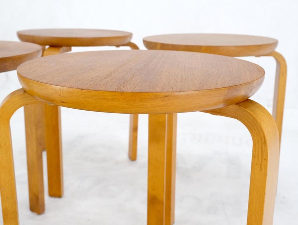 Set of 4 Alvar Aalto Round Birch Bent Leg Nesting Tables c.1950s Made in Sweden