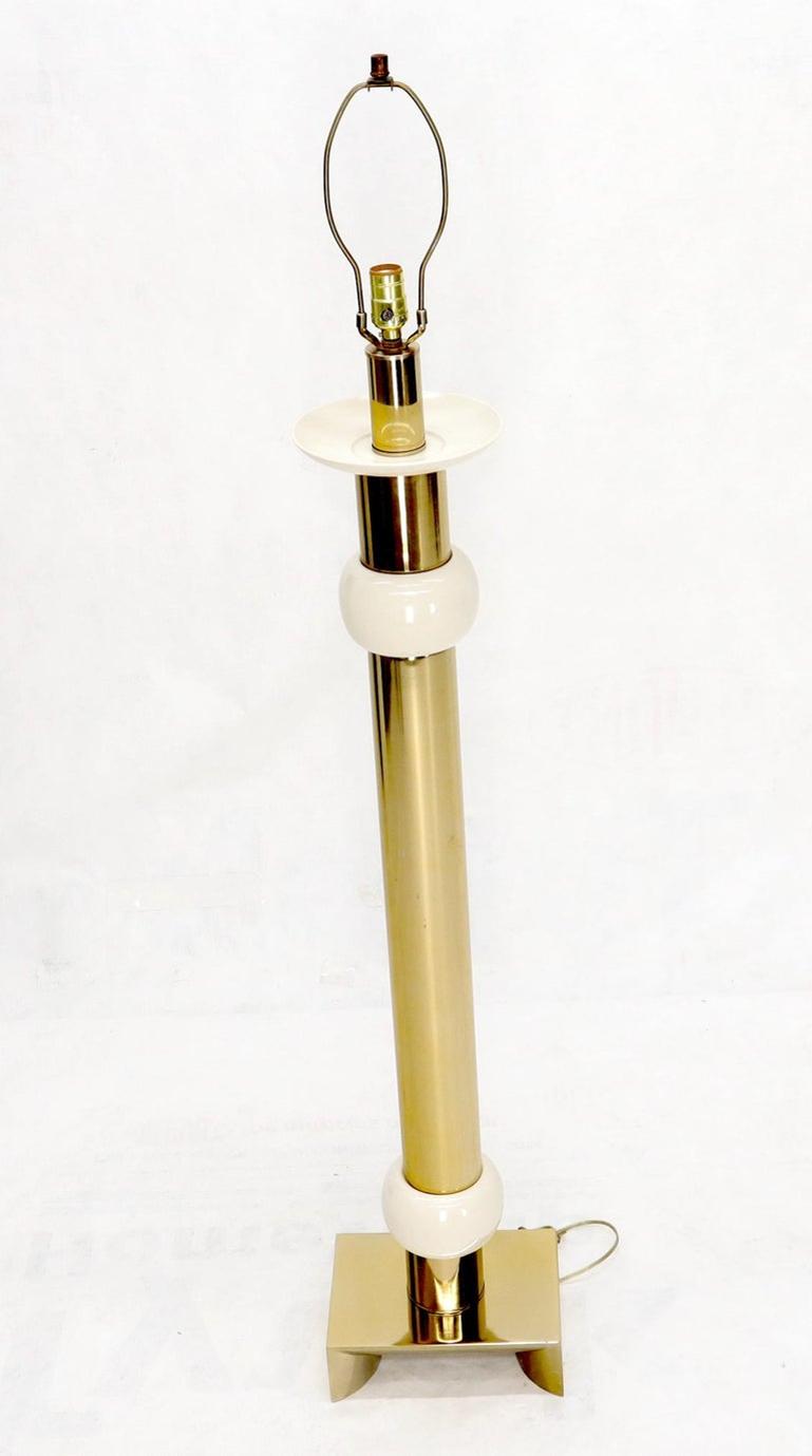 Mid-Century Modern Brass Heavy Bracket Shape Base Floor Lamp