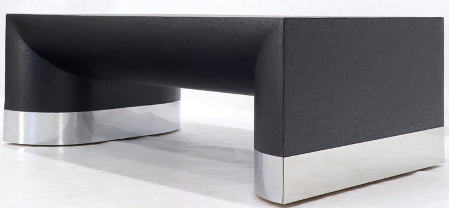 Large Black Lacquer Cloth Covered Chrome Base Rectangular Coffee Table