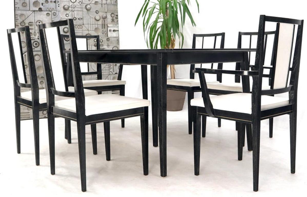 Cerused Ebonized Walnut Dining Room Table 6 Chairs Set w/ Two Extension Boards