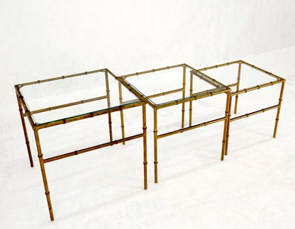 Set of 3 Nesting Glass Top Faux Bamboo Gilt Metal End Side Stacking Tables