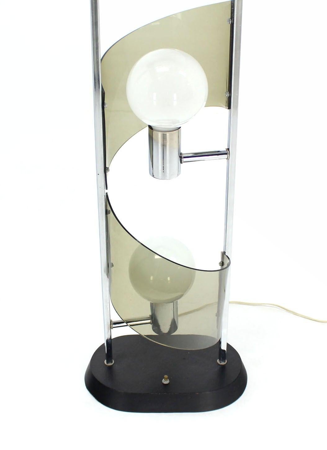 EstablishedLines Mid Century Modern Large Chrome Smoked Lucite Ribbon Shade Table Floor Lamp