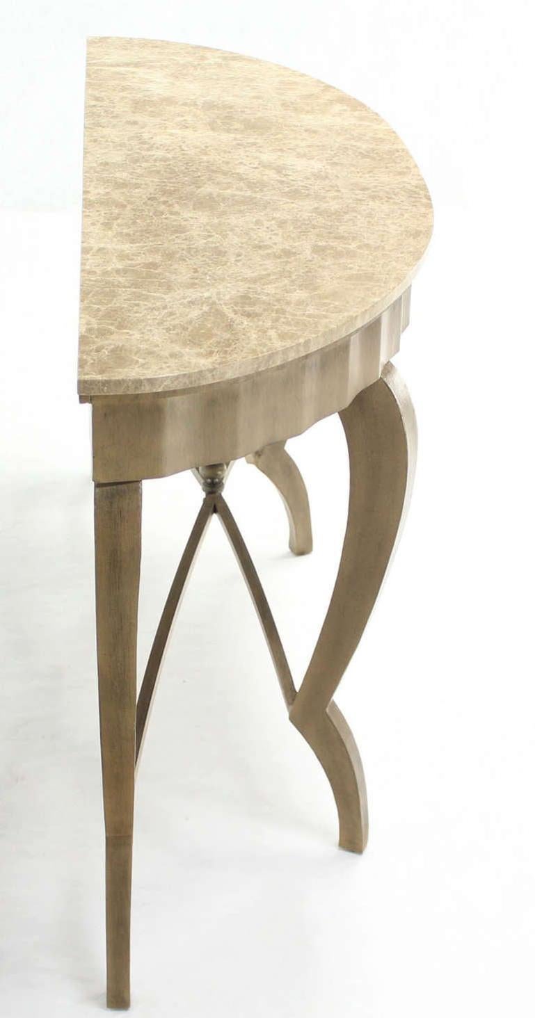EstablishedLines Large Art Deco Silver Leaf Metal Forged Marble-Top Demilune Console Table MINT!