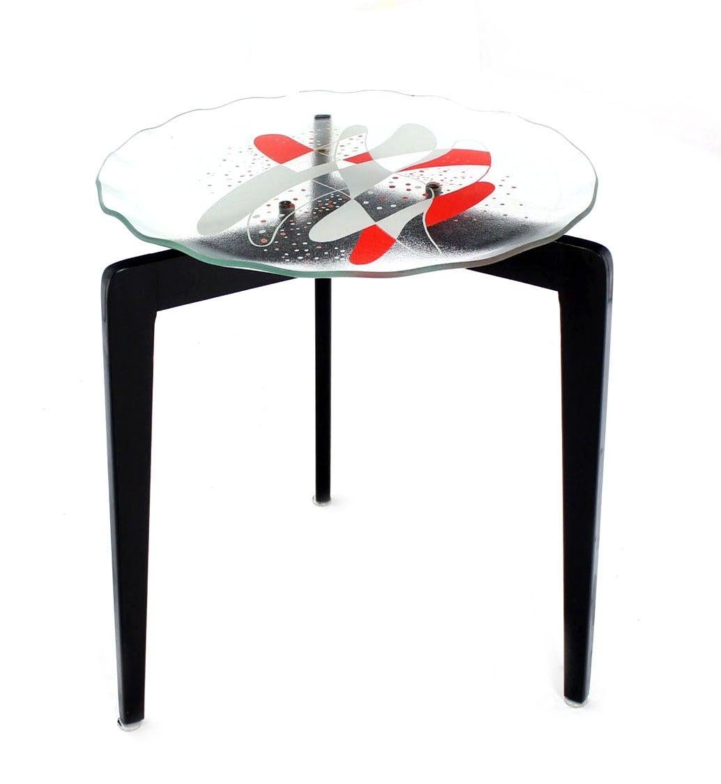 EstablishedLines Art Glass Scallop Edge Bowl Tray Top Tapered Leg Stackable Nesting Side Table