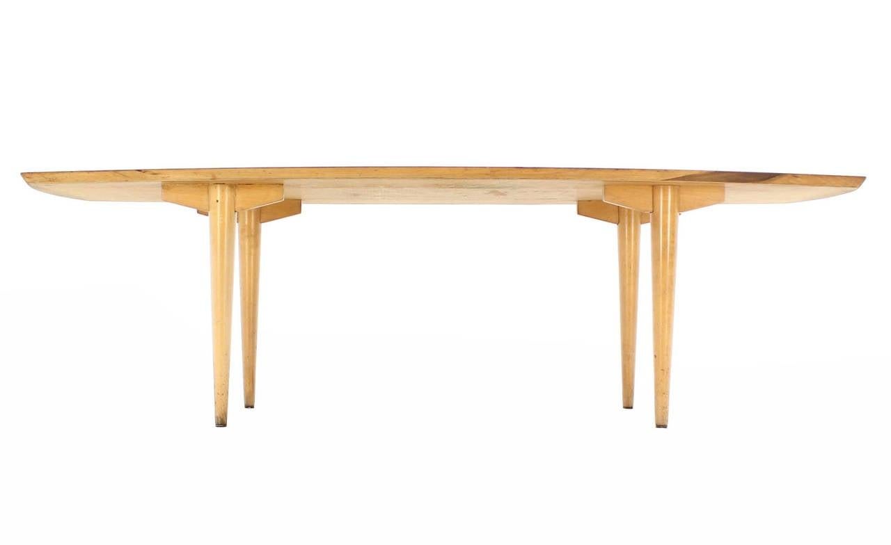 Boat Shape Light Walnut Tapered Birch Exposed Leg Tenon Coffee Table Mid Century