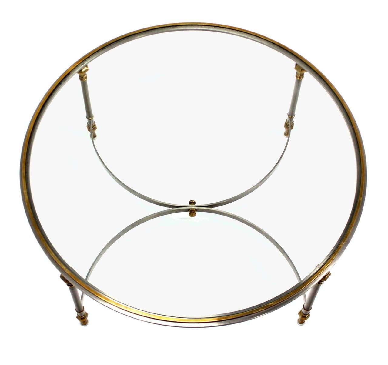 EstablishedLines Italian Mid Century Modern Round Chrome Brass Glass Top Center Coffee Table MINT