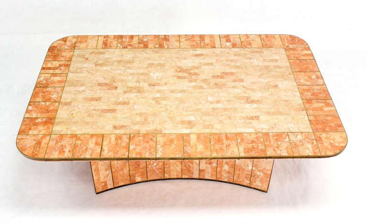 EstablishedLines Maitland Smith Tessellated Stone Brass Mid Century Modern Rectangle Coffee Table