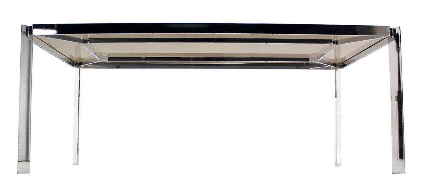 Mid Century Modern Chrome Base Smoked Glass Top Dining Conference Table Baughman