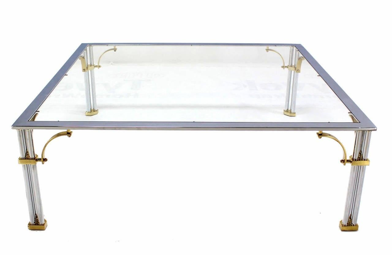 EstablishedLines Large Square Italian Mid Century Modern Brass Chrome Glass Top Coffee Table MINT