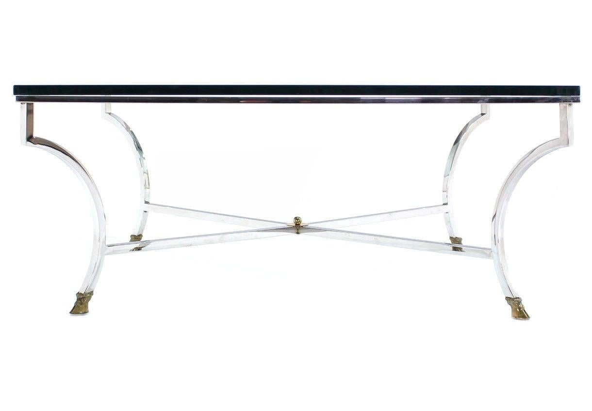 EstablishedLines Italian 3/4" Glass Top Square Coffee Table Chrome Brass Hoof Feet Base MINT!