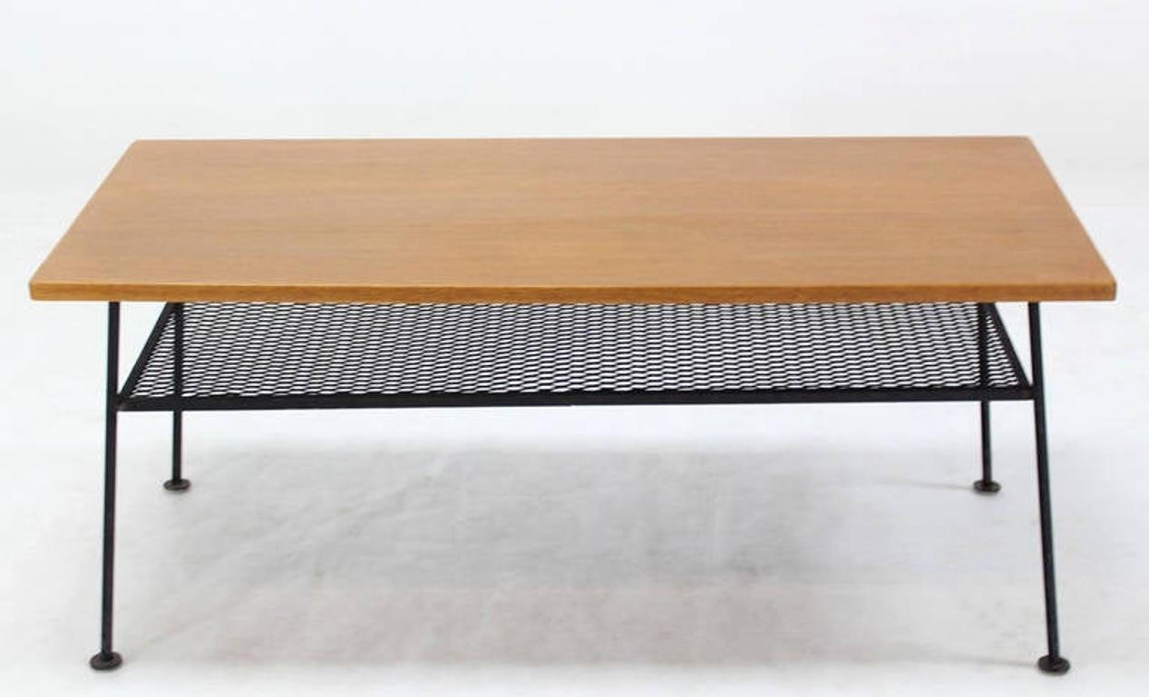 EstablishedLines Mid-Century Modern Rectangle Coffee Table by Freda Diamond Mesh Shelf Wire Legs