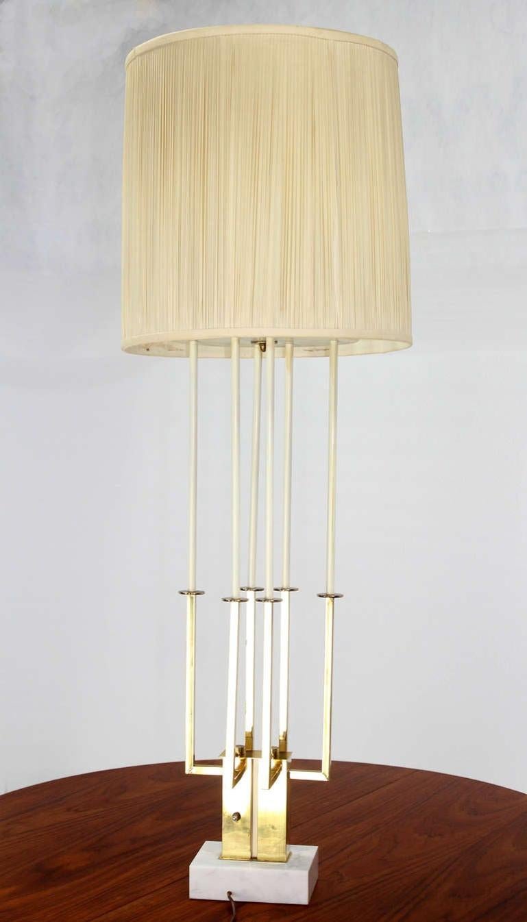 EstablishedLines Mid Century Modern Tall Brass Marble Base Table Lamp MINT!