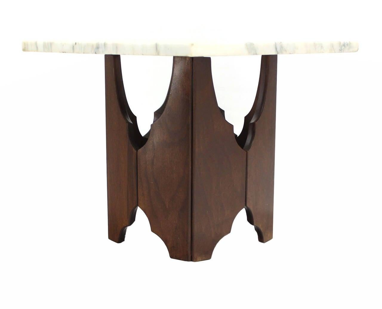 EstablishedLines Pair of Mid-Century Modern Walnut Base Square Marble Top End Side Tables MINT