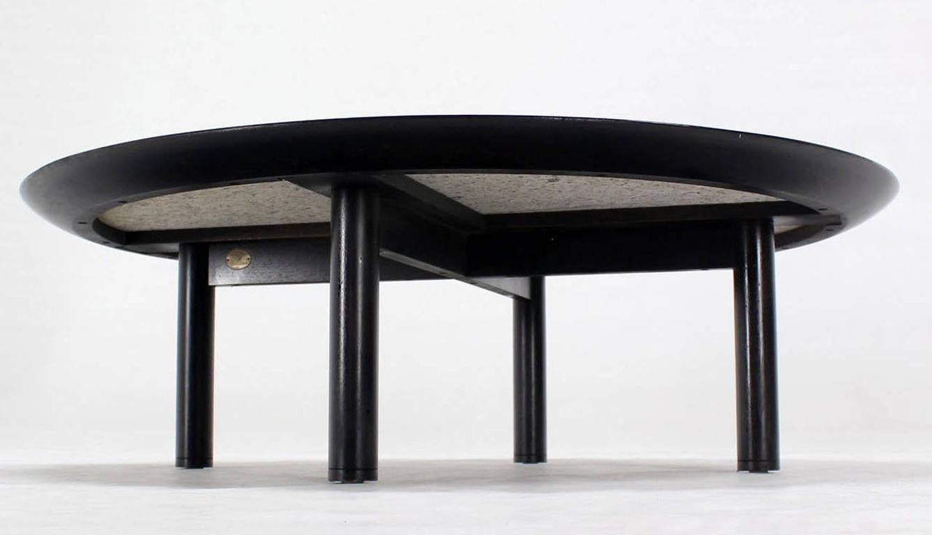 EstablishedLines Mid Century Modern 48 Inches Round Granite Top Black Lacquer Coffee Table Baker