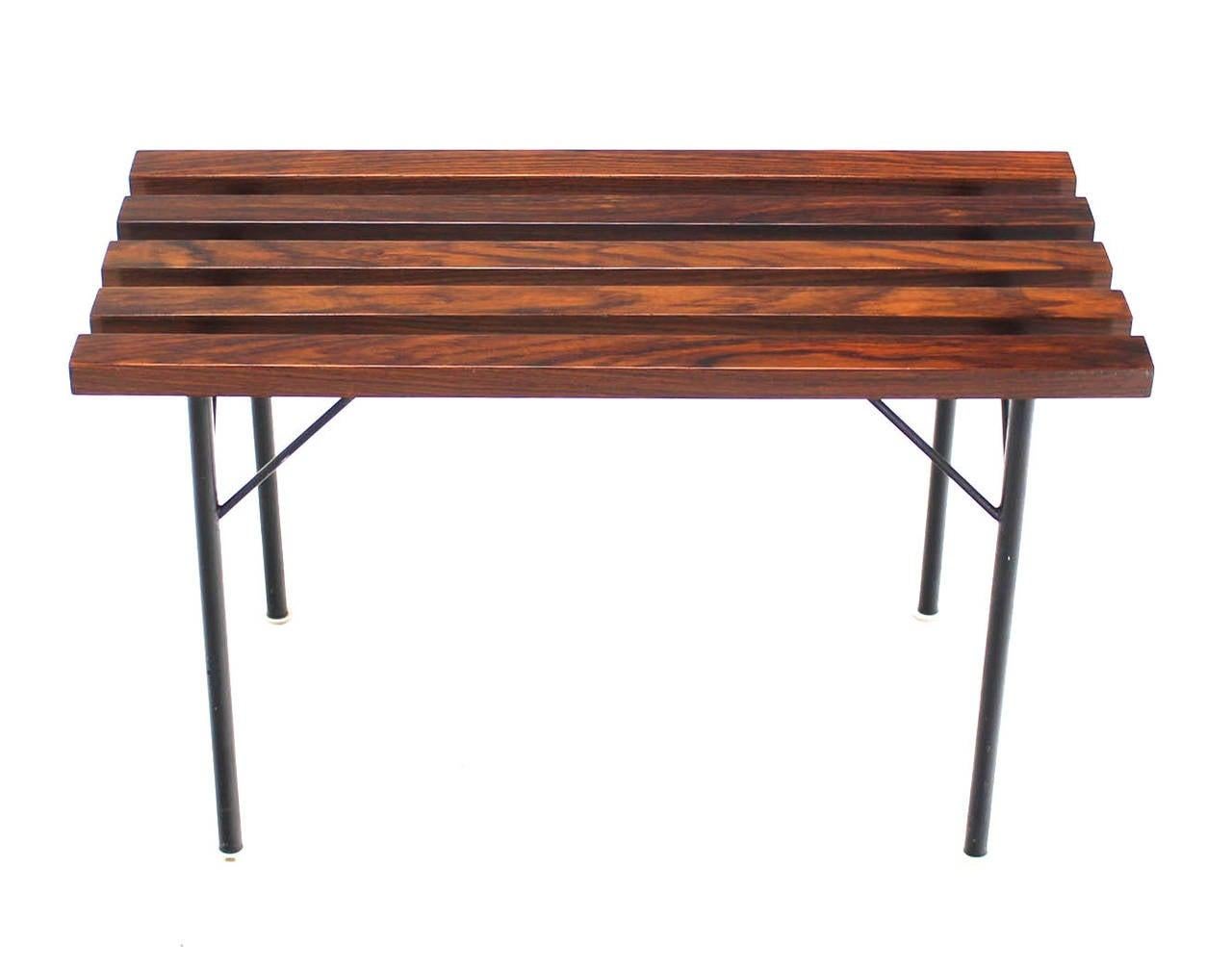 EstablishedLines Solid Rosewood Small Compact Mid Century Modern Slat Bench Black Metal Base MINT
